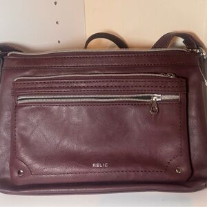 Relic by Fossil Evie Triple Zip Crossbody Purse - Burgundy Plum - Like New